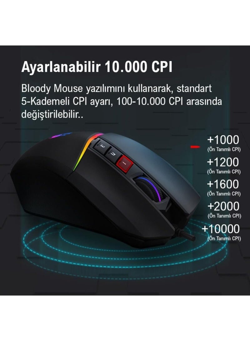 Bloody W60 Max RGB Gaming Mouse – BC3332-A Sensor 10,000 DPI 2,000 Hz Report Rate 4 Core Activated – 4 Types LOD Setting - Image 5